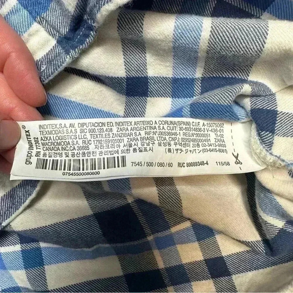 Zara Shirt Flannel Button-up Blue & White Size 4-5 Years - Picture 9 of 16